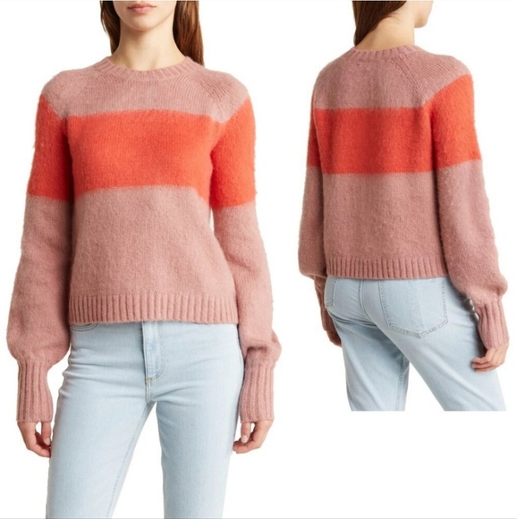 AllSaints Lou Uno Jumper Wool Blend Sweater Rose Lave Orange Spripe Small - Picture 3 of 11